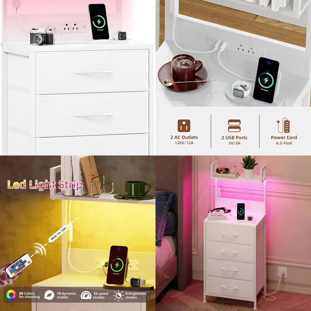 Белая тумбочка с зарядной станцией и светодиодной подсветкой, прикроватная тумбочка, высокая прикроватная тумбочка с 4 тканевыми ящиками и верхней полкой для Be
Белая тумбочка с зарядной станцией и светодиодной подсветкой, прикроватная тумбочка, высокая прикроватная тумбочка с 4 тканевыми ящиками и верхней полкой для Be