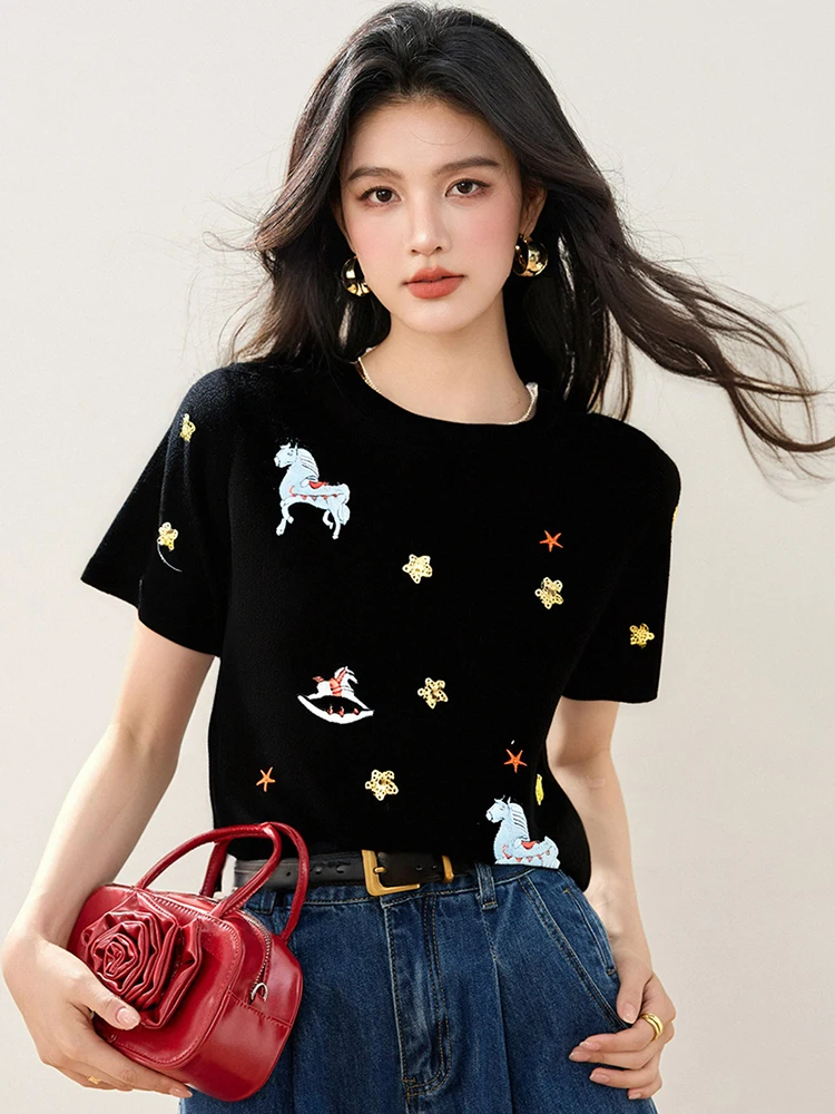 Summer Loose Casual O-neck T-Shirt Women Fashion Versatile Short Sleeve Tops 2025 New Ladies Knitted Top
Summer Loose Casual O-neck T-Shirt Women Fashion Versatile Short Sleeve Tops 2025 New Ladies Knitted Top