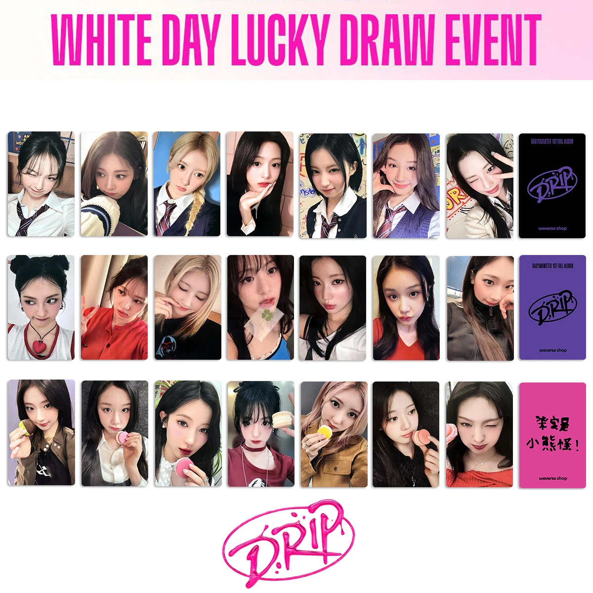 7/21Pcs/Set KPOP BABYMONSTER WHITE DAY LUCKY DRAW Photocards DIRP Album WVS Ver Ahyeon Asa Rami Ruka Selfie Lomo Cards Fans Gift
7/21Pcs/Set KPOP BABYMONSTER WHITE DAY LUCKY DRAW Photocards DIRP Album WVS Ver Ahyeon Asa Rami Ruka Selfie Lomo Cards Fans Gift