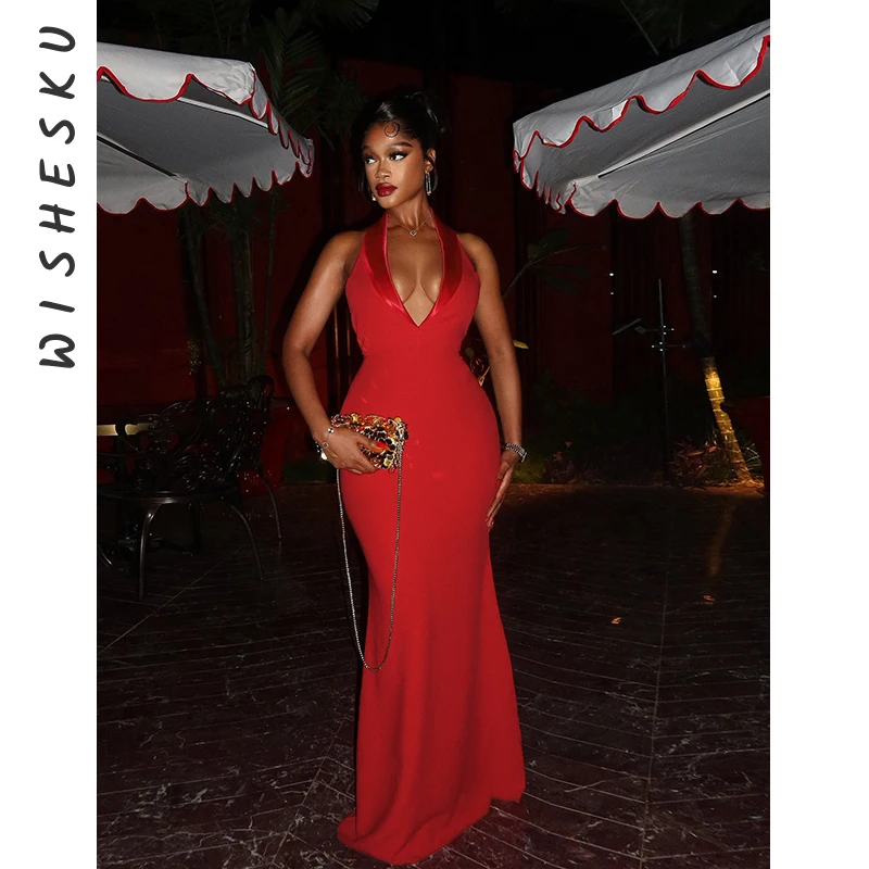 Elegant Women Maxi Dress Halter Backless Trend Deep V-Neck Summer Sleeveless Backless Coquette Midnight Party Skinny Vestidos
Elegant Women Maxi Dress Halter Backless Trend Deep V-Neck Summer Sleeveless Backless Coquette Midnight Party Skinny Vestidos