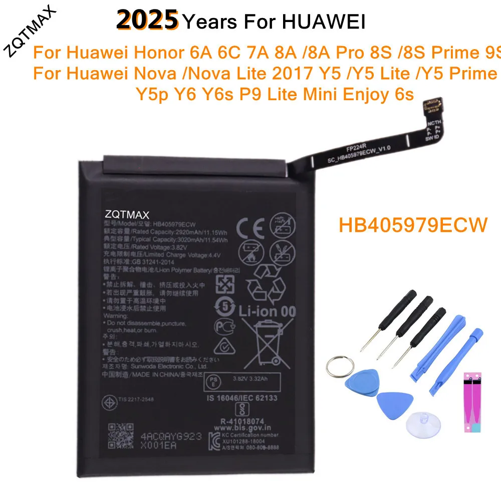 HB405979ECW Battery For Huawei Honor 6A 7A 6C 9S 8A Pro 8S Y5 Y5p Y6s Y6 Lite Prime Prime Enjoy 6s Nova Lite 2018 P9 Lite Mini
HB405979ECW Battery For Huawei Honor 6A 7A 6C 9S 8A Pro 8S Y5 Y5p Y6s Y6 Lite Prime Prime Enjoy 6s Nova Lite 2018 P9 Lite Mini