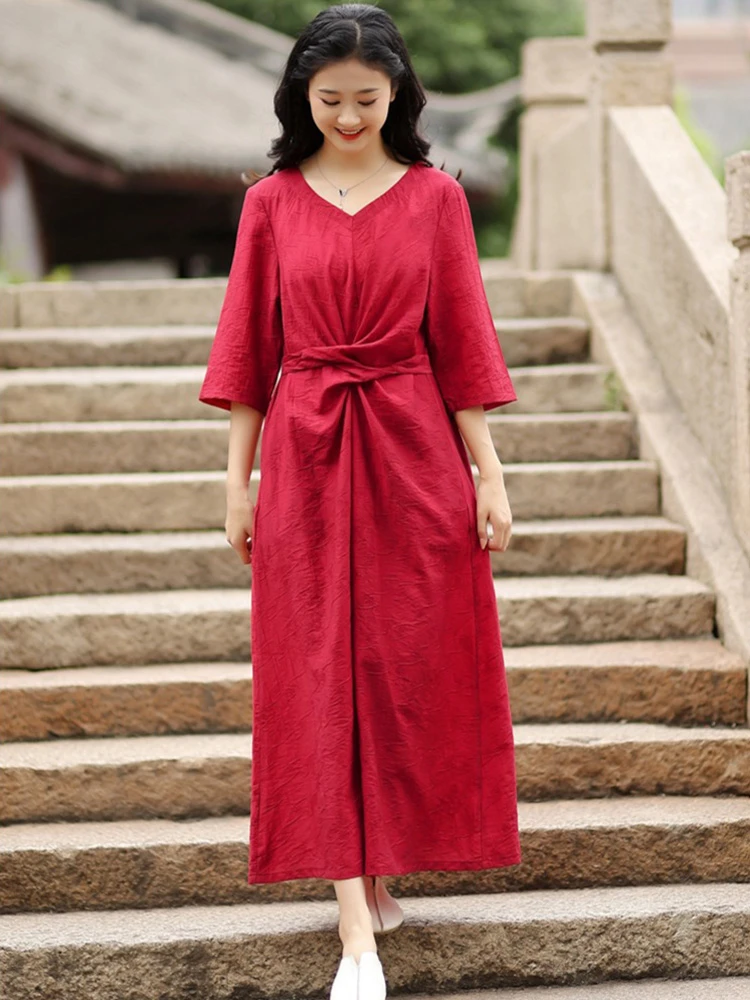 Ladies Elegant A-line Long Dress New Arrival 2025 Summer Vintage Style V-neck Solid Color Loose Women Casual Dresses T446
Ladies Elegant A-line Long Dress New Arrival 2025 Summer Vintage Style V-neck Solid Color Loose Women Casual Dresses T446