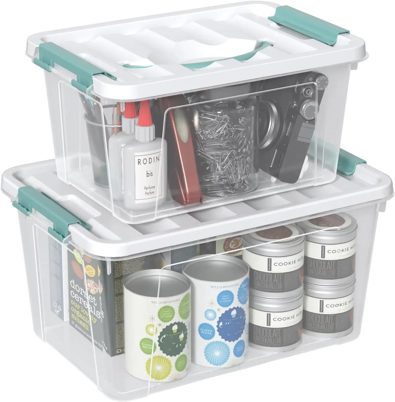 2 Pack Latch Storage Bins with Handles, 7 Quarts & 14 Quarts Clear Plastic Tote Box Container
2 Pack Latch Storage Bins with Handles, 7 Quarts & 14 Quarts Clear Plastic Tote Box Container