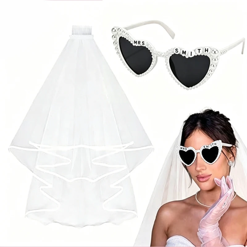 Personalized Pearl Heart Sunglasses and Veil Set Wedding Bachelorette Party Bridal Shower Decoration Supplies Bride To Be Gift
Personalized Pearl Heart Sunglasses and Veil Set Wedding Bachelorette Party Bridal Shower Decoration Supplies Bride To Be Gift