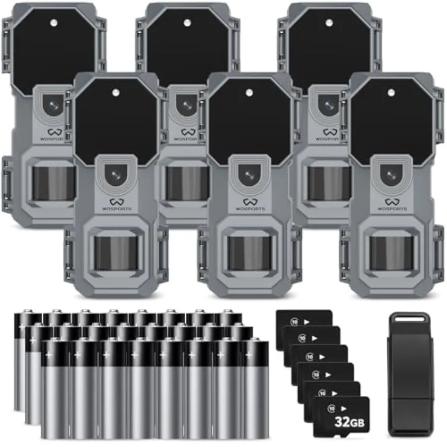 Mini trail camera 6 pack for wildlife monitoring, ABS plastic body, black color, 32MP resolution with 1080P HD video and night
Mini trail camera 6 pack for wildlife monitoring, ABS plastic body, black color, 32MP resolution with 1080P HD video and night