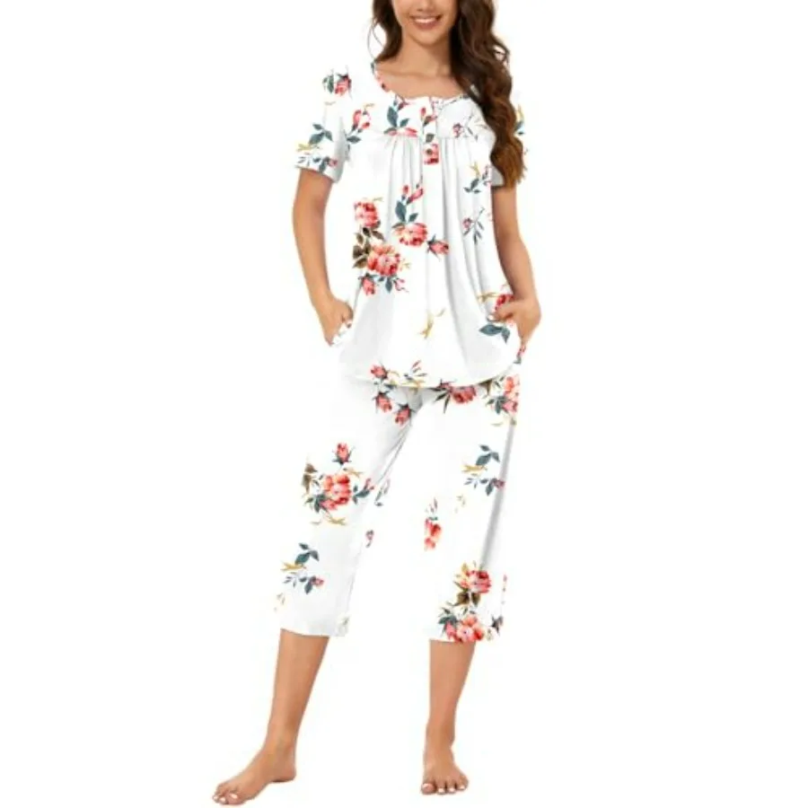 Bestbee Womens Pajama Sets 2 Pcs Summer Sleepwear Ladies Pjs Henley Neck Short Sleeve Capri Pant With Pockets
Bestbee Womens Pajama Sets 2 Pcs Summer Sleepwear Ladies Pjs Henley Neck Short Sleeve Capri Pant With Pockets