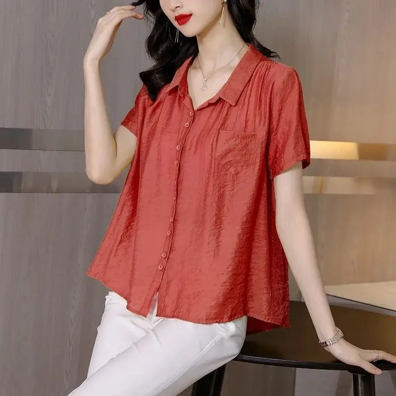 Chiffon Color Single Button Turn-down Collar Shirt 2026 Summer Slimming Short Sleeve Fashionable Versatile Elegant Top
Chiffon Color Single Button Turn-down Collar Shirt 2026 Summer Slimming Short Sleeve Fashionable Versatile Elegant Top