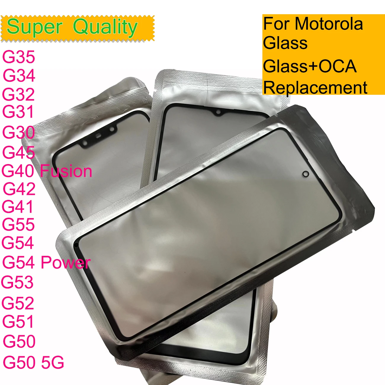10 шт. для Motorola Moto G35 G34 G32 G31 G30 G45 G40 G42 G41 G55 G54 G53 G52 G51 G50 5G Передняя стеклянная панель сенсорного экрана с OCA
10 шт. для Motorola Moto G35 G34 G32 G31 G30 G45 G40 G42 G41 G55 G54 G53 G52 G51 G50 5G Передняя стеклянная панель сенсорного экрана с OCA