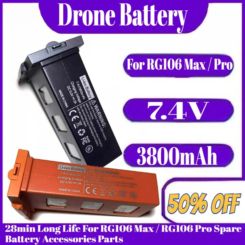 RG106 Drone Battery 7.4V 3800mAh 28min Long Life For RG106 Max / RG106 Pro Spare Battery Accessories Parts
RG106 Drone Battery 7.4V 3800mAh 28min Long Life For RG106 Max / RG106 Pro Spare Battery Accessories Parts