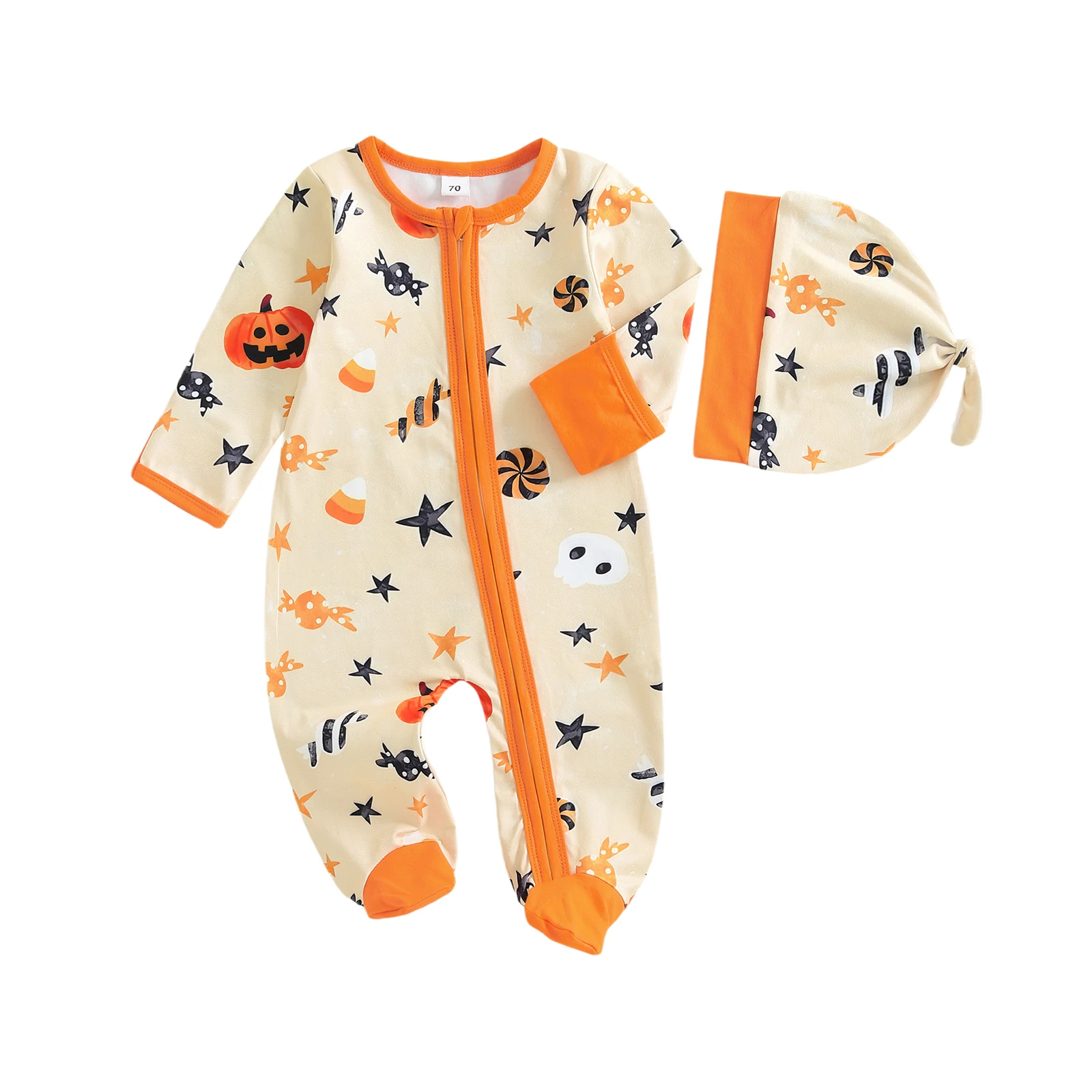 Baby Boy Halloween Outfit Pumpkin Long Sleeve Zip-up Footed Romper and Knot Hat 2 Piece Newborn Fall Set
Baby Boy Halloween Outfit Pumpkin Long Sleeve Zip-up Footed Romper and Knot Hat 2 Piece Newborn Fall Set