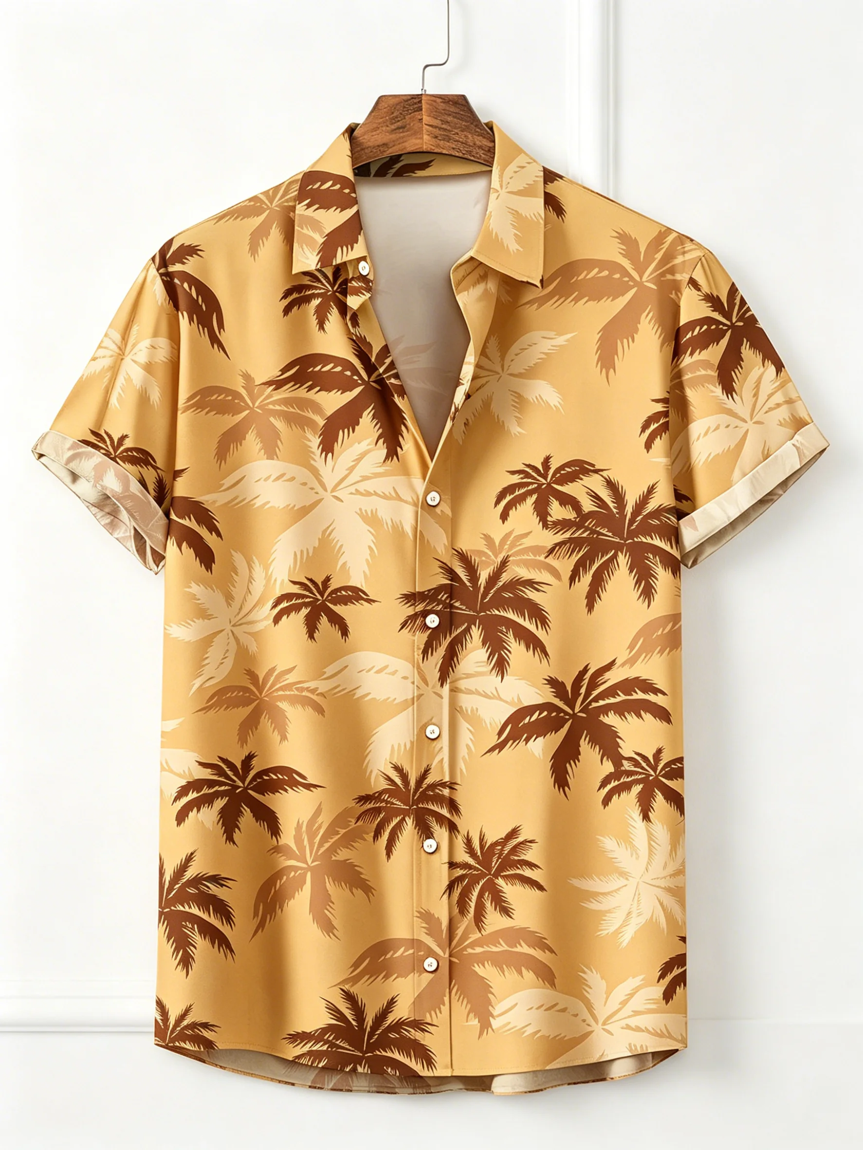 Men's Mustard Yellow Palm Tree Print Button Up Shirt, Turndown Collar Hawaiian Tops for Spring Summer Beach Casual Daily Wear
Men's Mustard Yellow Palm Tree Print Button Up Shirt, Turndown Collar Hawaiian Tops for Spring Summer Beach Casual Daily Wear