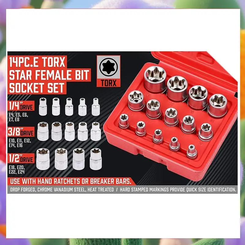 Набор головок E-TORX из 14 предметов, набор женских головок Torx премиум-класса, набор головок Torque, набор внешних головок Torx
Набор головок E-TORX из 14 предметов, набор женских головок Torx премиум-класса, набор головок Torque, набор внешних головок Torx