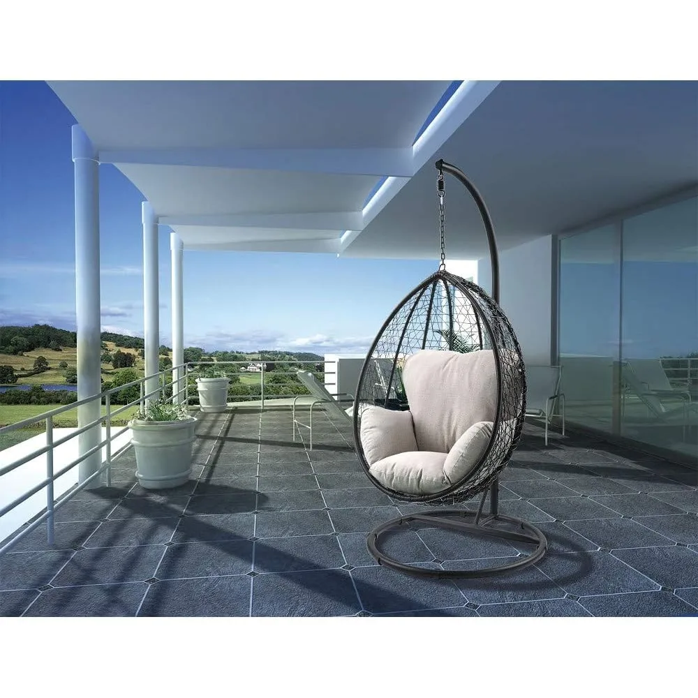 Simona Patio Swing Chair with Stand in Beige Fabric Black Wicker 45030 CV249
Simona Patio Swing Chair with Stand in Beige Fabric Black Wicker 45030 CV249