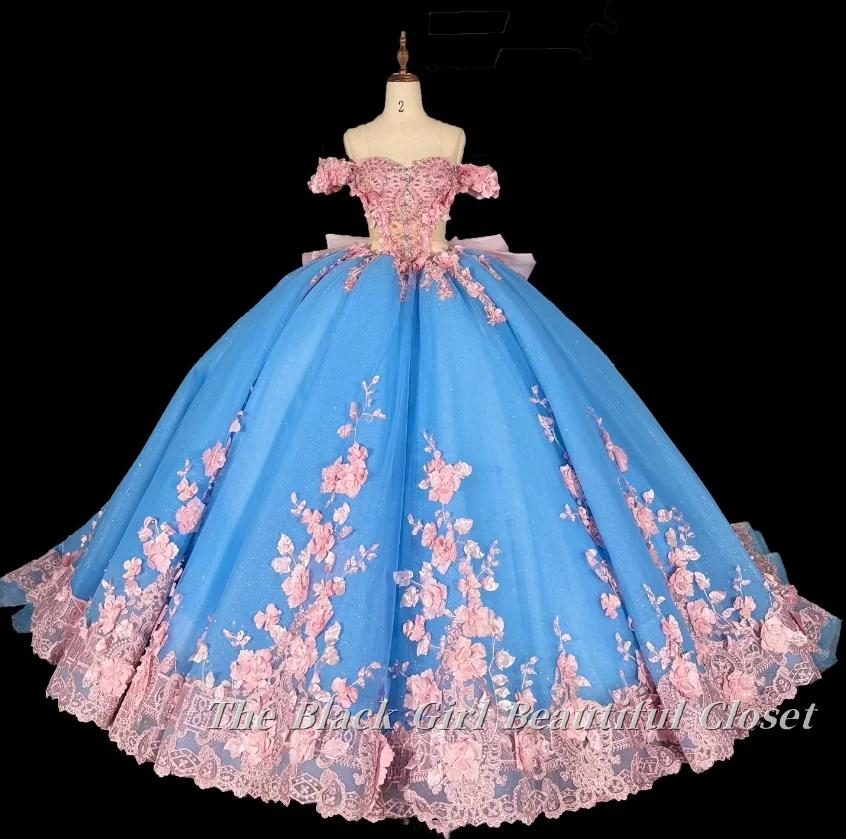 Customized Elegant Dazzling Prom Gowns Quinceanera Blue Pink Sweetheart Gowns Appliqued Floral Strapless Prom Birthday Party
Customized Elegant Dazzling Prom Gowns Quinceanera Blue Pink Sweetheart Gowns Appliqued Floral Strapless Prom Birthday Party