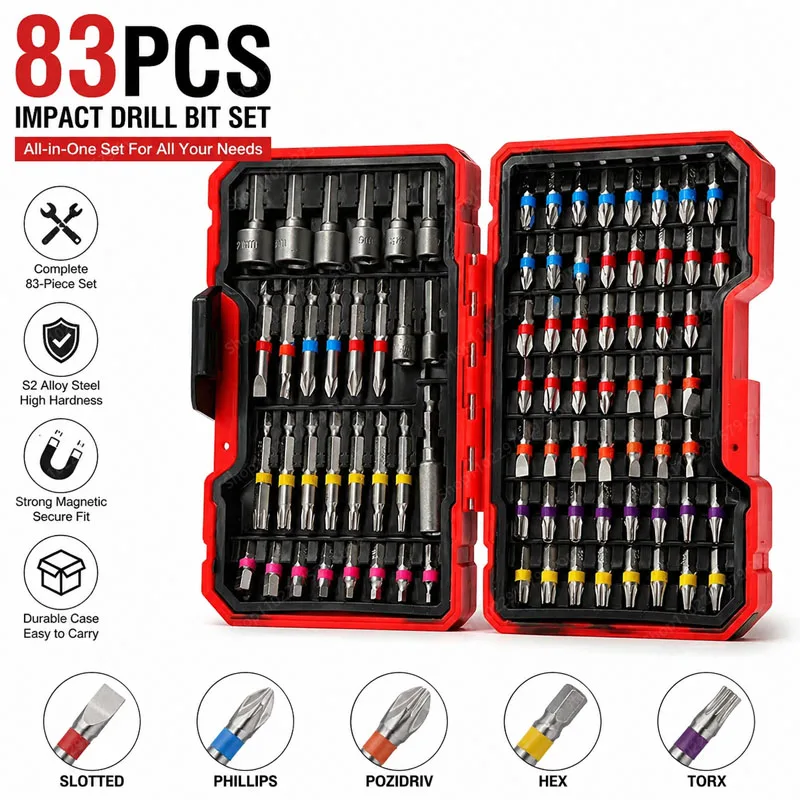 83Pcs Screwdriver Bit Set Impact Drill Security Portable S2 Steel Magnetic Long Drill Bit Set Power Tool Accessories With Case.
83Pcs Screwdriver Bit Set Impact Drill Security Portable S2 Steel Magnetic Long Drill Bit Set Power Tool Accessories With Case.