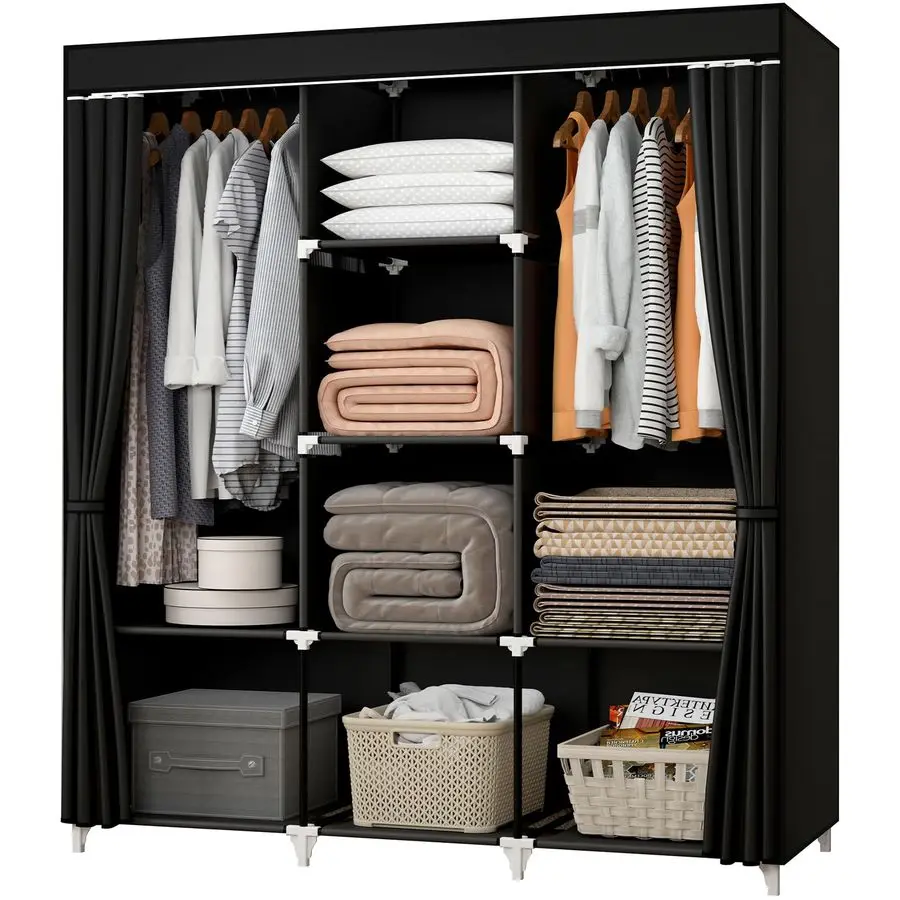 Портативный шкаф-гардероб 51 дюйм для подвешивания одежды с 2 штангами и 8 полками-органайзерами для спальни, Dura
Портативный шкаф-гардероб 51 дюйм для подвешивания одежды с 2 штангами и 8 полками-органайзерами для спальни, Dura