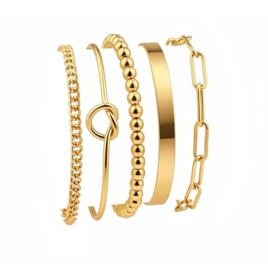 Desnuage14K Gold Plated Chunky Cuff Bracelet Set for Women Non Tarnish Trendy Stackable Gold Bracelets for Women with Tie Knot
Desnuage14K Gold Plated Chunky Cuff Bracelet Set for Women Non Tarnish Trendy Stackable Gold Bracelets for Women with Tie Knot