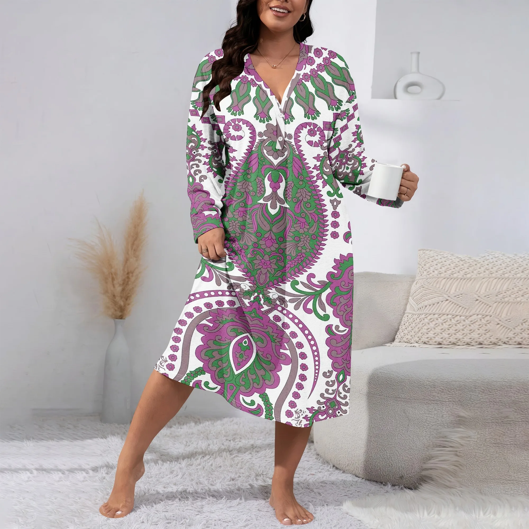 Women's Autumn 3D Fashion Printed V-neck Retro Casual Long- Sleeved Dress
Women's Autumn 3D Fashion Printed V-neck Retro Casual Long- Sleeved Dress