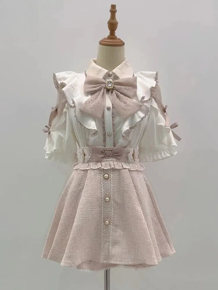 Summer Elegant Sweet Women 2 Piece Skirt Set Lace Patchwork Bowknot Blouse + High Waist A Line Mini Skirt Cute Girl Outfit 2026
Summer Elegant Sweet Women 2 Piece Skirt Set Lace Patchwork Bowknot Blouse + High Waist A Line Mini Skirt Cute Girl Outfit 2026