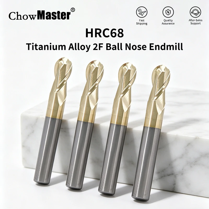 Chowmaster HRC68 Titanium Alloy Milling Cutter 2F Coated Ball Nose Carbide End Mill for Stainless Steel Hardened Steel R0.5-R6.0
Chowmaster HRC68 Titanium Alloy Milling Cutter 2F Coated Ball Nose Carbide End Mill for Stainless Steel Hardened Steel R0.5-R6.0