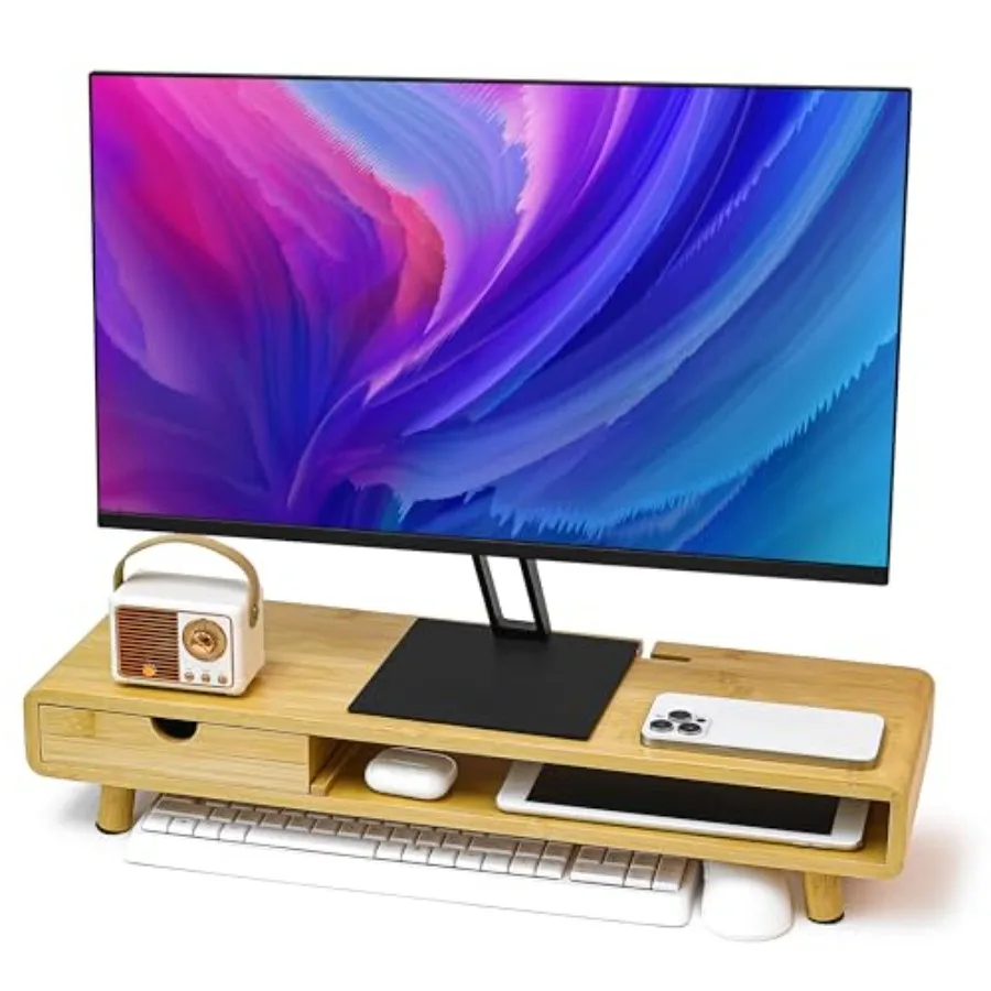 Monitor Stand with Drawer for Desk Use, Bamboo Ergonomic Monitor Riser in Natural Wood Tone, Space-Saving Design with Built-in
Monitor Stand with Drawer for Desk Use, Bamboo Ergonomic Monitor Riser in Natural Wood Tone, Space-Saving Design with Built-in
