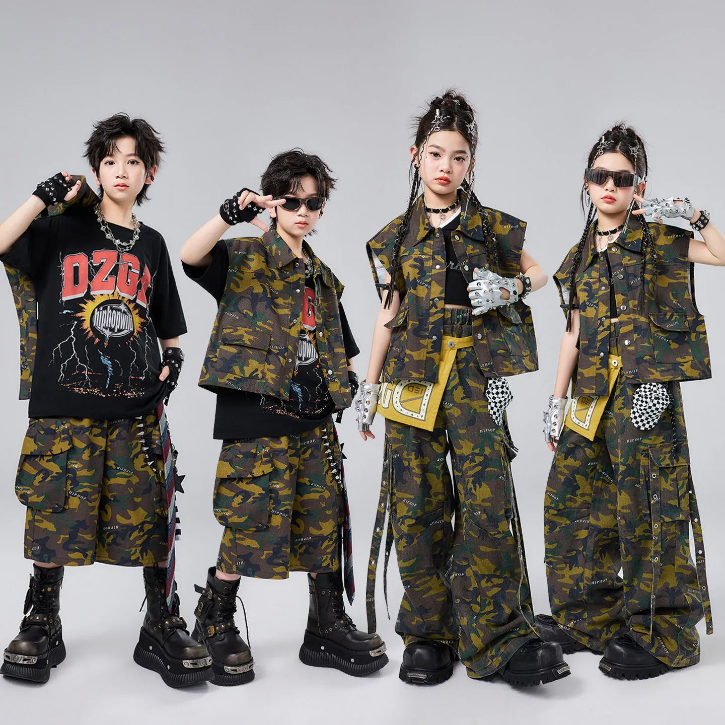 Boys Jazz Dance Clothing Girls Hip Hop Dance Costume Children Group Camouflage Performance Suits Kids Street Wear XS11408
Boys Jazz Dance Clothing Girls Hip Hop Dance Costume Children Group Camouflage Performance Suits Kids Street Wear XS11408
