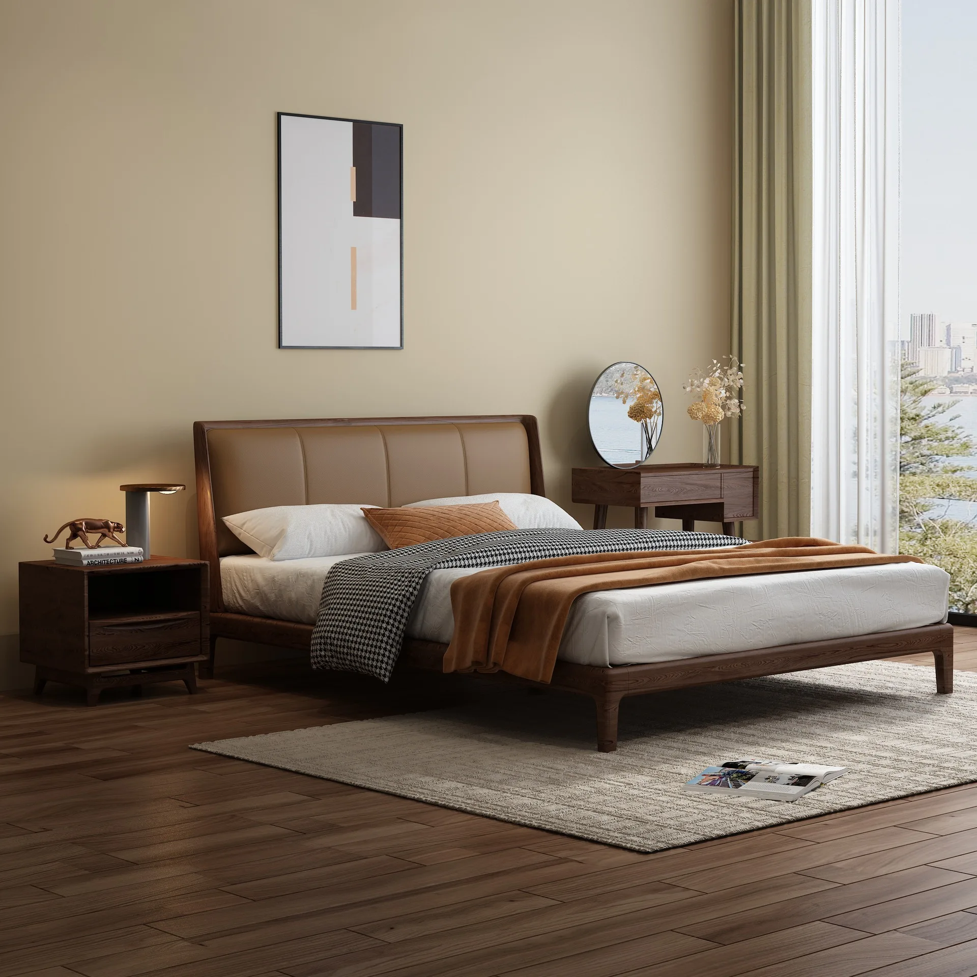 Customizable North American imported black walnut modern simple bed solid wood double bed Nordic leather soft bag Italian light
Customizable North American imported black walnut modern simple bed solid wood double bed Nordic leather soft bag Italian light