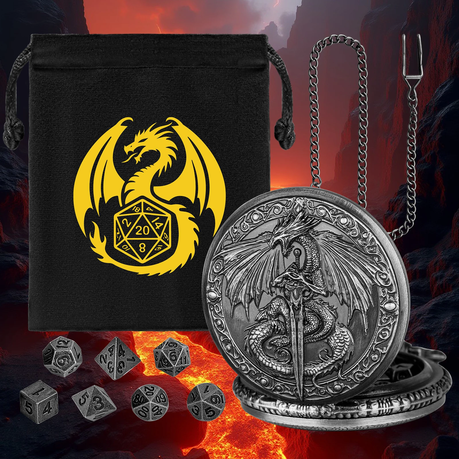 5pcs Wholesale Grey Black/Bronze Sword Dragon Metal Pocket Watch Case Mini Dice Set Entertainment Dice Fob Chain Pendant Gift
5pcs Wholesale Grey Black/Bronze Sword Dragon Metal Pocket Watch Case Mini Dice Set Entertainment Dice Fob Chain Pendant Gift