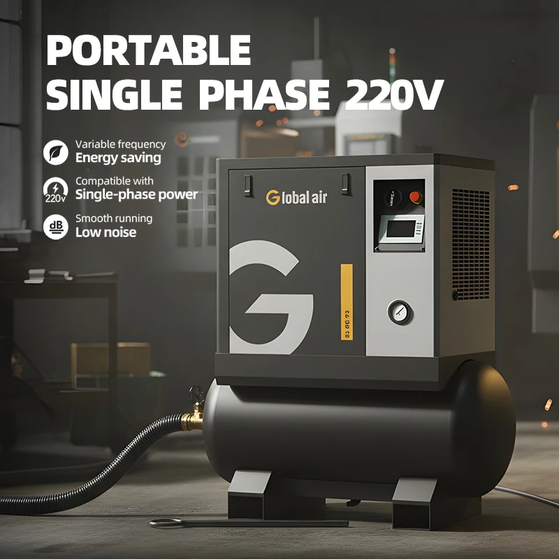Industrial 7.5KW 10HP Portable Screw Air Compressor 220V Single Phase Small Silent with Air Dryer Tank CE for Auto Repair Spray
Industrial 7.5KW 10HP Portable Screw Air Compressor 220V Single Phase Small Silent with Air Dryer Tank CE for Auto Repair Spray