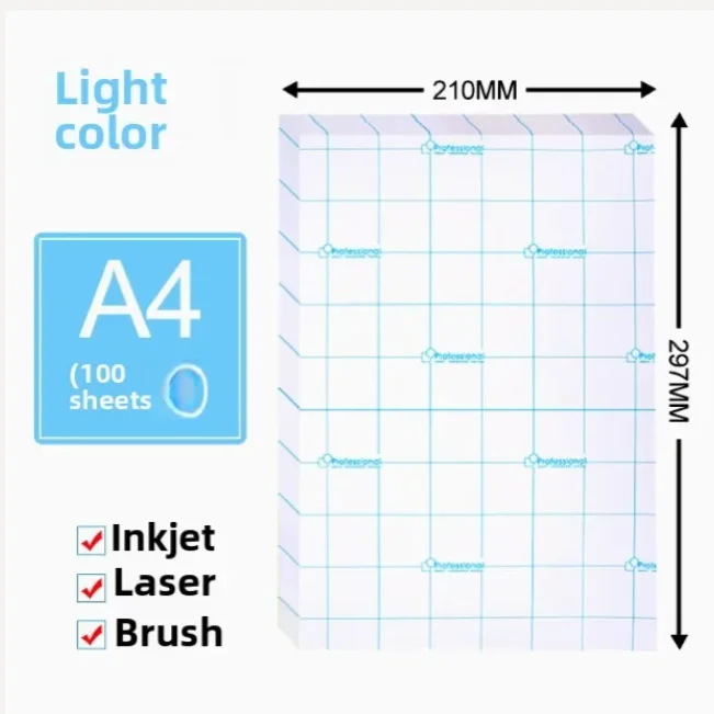 Light Color Heat Transfer Paper A4 Size 100pcs For T-shirt Different Material Applicable
Light Color Heat Transfer Paper A4 Size 100pcs For T-shirt Different Material Applicable