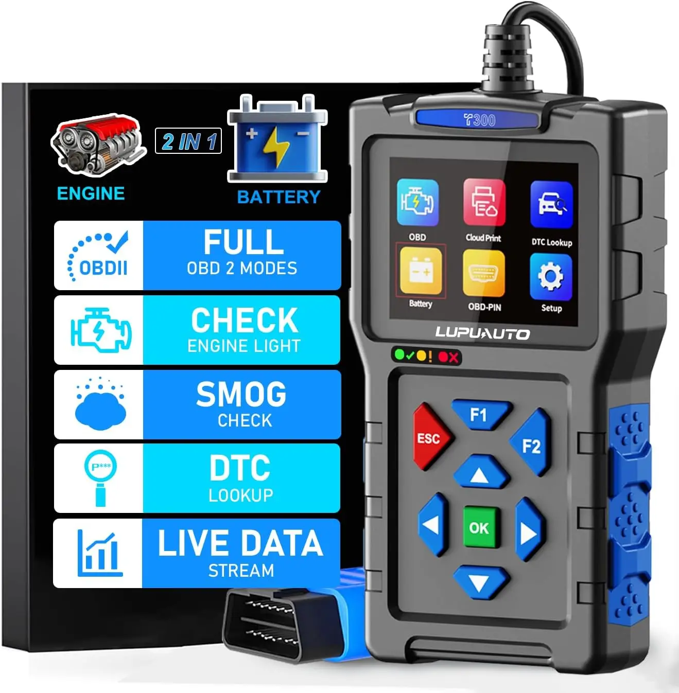 Сканер OBD2 2-в-1 с тестером батареи, считывателем и сбросом кода двигателя, живые данные для всех транспортных средств 1996+ гг.
Сканер OBD2 2-в-1 с тестером батареи, считывателем и сбросом кода двигателя, живые данные для всех транспортных средств 1996+ гг.