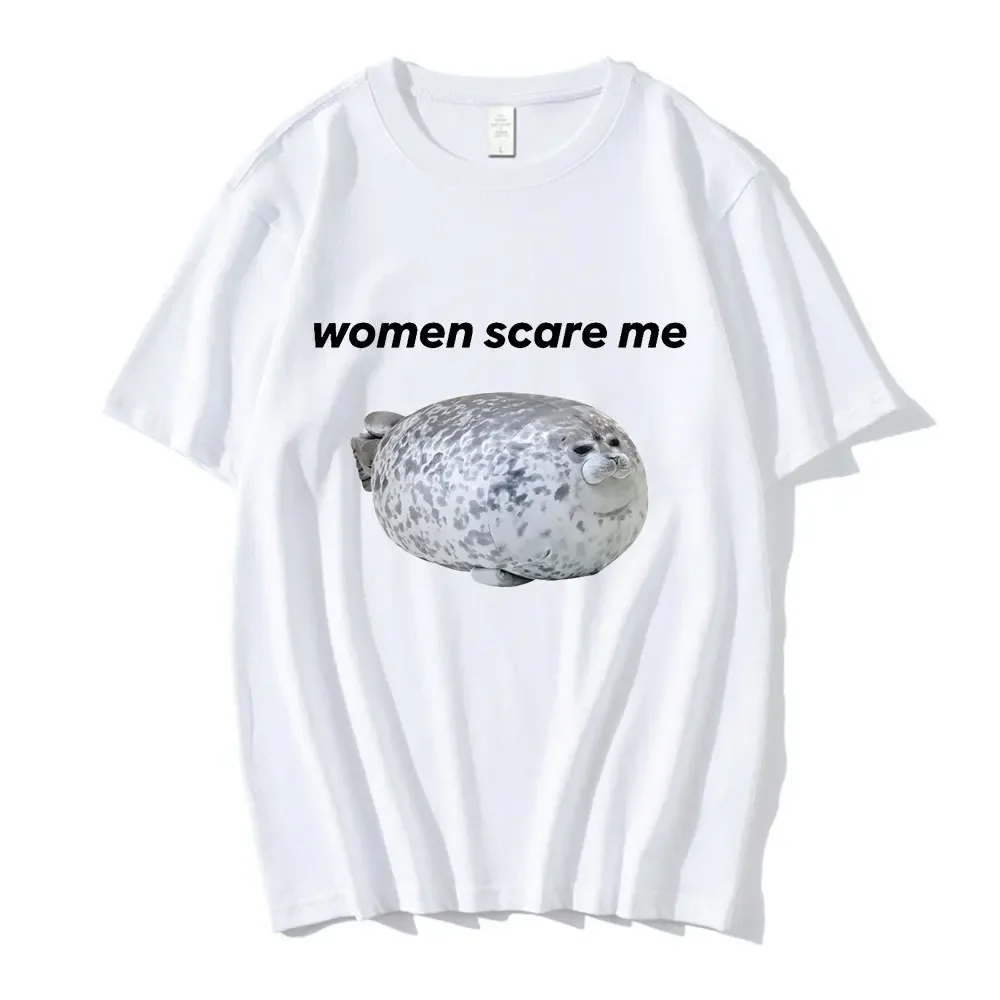 Women scare me Fun Seal Print Summer T-shirt Heavy Shoulder Fashion trend Loose casual 100% cotton crew neck short sleeveT-shirt
Women scare me Fun Seal Print Summer T-shirt Heavy Shoulder Fashion trend Loose casual 100% cotton crew neck short sleeveT-shirt