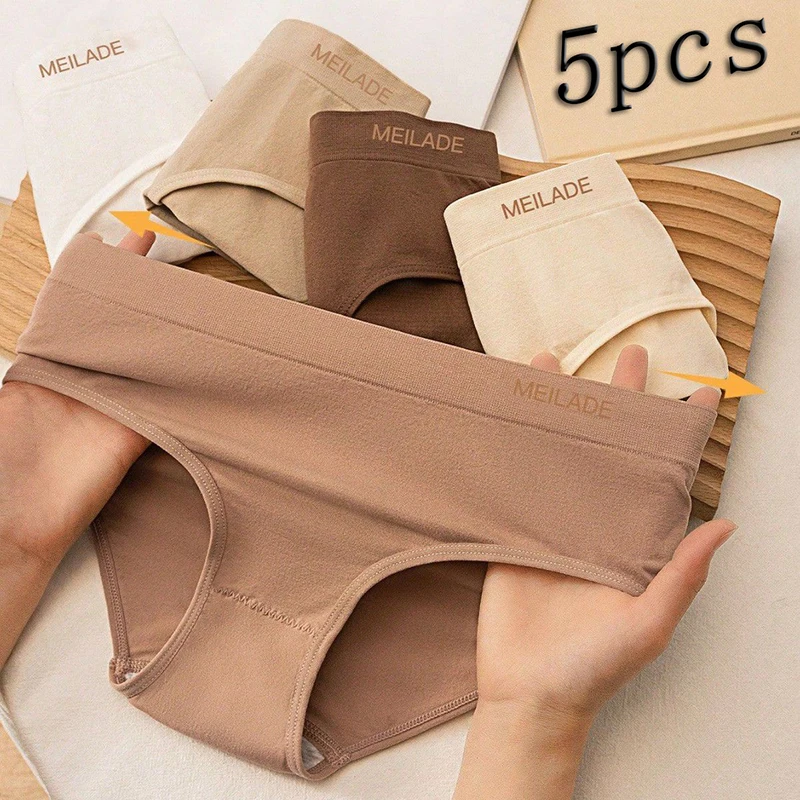 5Pcs Set Of Women's Solid Color Mid Waist Personalized Underwear Cotton Comfortable Triangle Underwear Women's Elastic Underwear
5Pcs Set Of Women's Solid Color Mid Waist Personalized Underwear Cotton Comfortable Triangle Underwear Women's Elastic Underwear