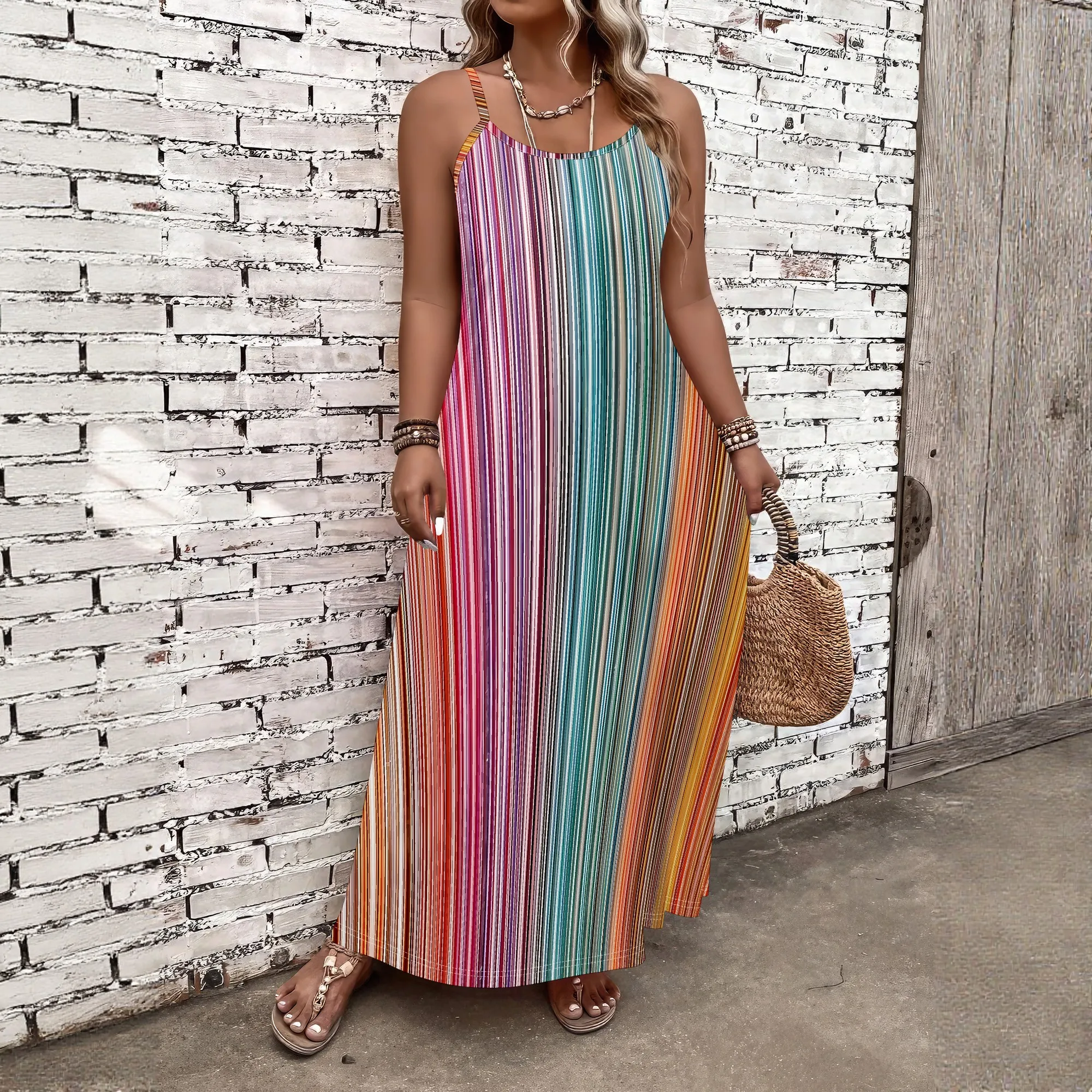 Nupusa Striped Print Dress for Women Plus Size Summer Casual Spaghetti Strap Maxi Dress
Nupusa Striped Print Dress for Women Plus Size Summer Casual Spaghetti Strap Maxi Dress