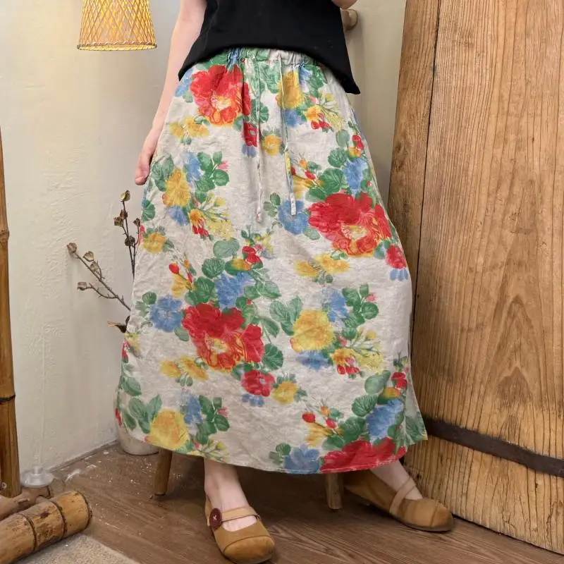 Spring Summer Arts Style Women Elastic Waist Loose A-line Skirts Vintage Floral Print Cotton Linen Long Skirt High Quality TH138
Spring Summer Arts Style Women Elastic Waist Loose A-line Skirts Vintage Floral Print Cotton Linen Long Skirt High Quality TH138