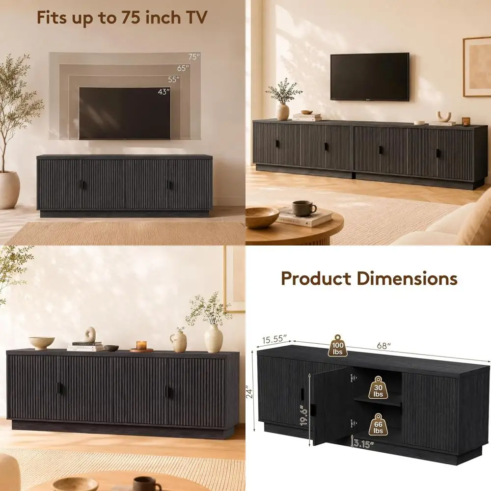 Up to 75 TV Stand, 68 Entertainment Center with 4 Doors, Adjustable Media Shelf & Storage Cabinet, Black/Grey
Up to 75 TV Stand, 68 Entertainment Center with 4 Doors, Adjustable Media Shelf & Storage Cabinet, Black/Grey