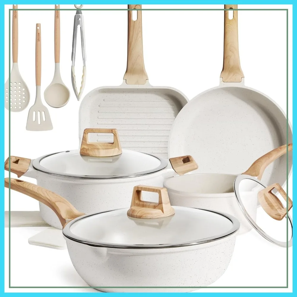 16Pcs Ceramic Pots and Pans Set Non Stick, 9.5" Grill Pan, Induction Cookware, White, RV Camping Cooking Sets Stackable, PTFE/PFOS/PFOA Free
16Pcs Ceramic Pots and Pans Set Non Stick, 9.5" Grill Pan, Induction Cookware, White, RV Camping Cooking Sets Stackable, PTFE/PFOS/PFOA Free