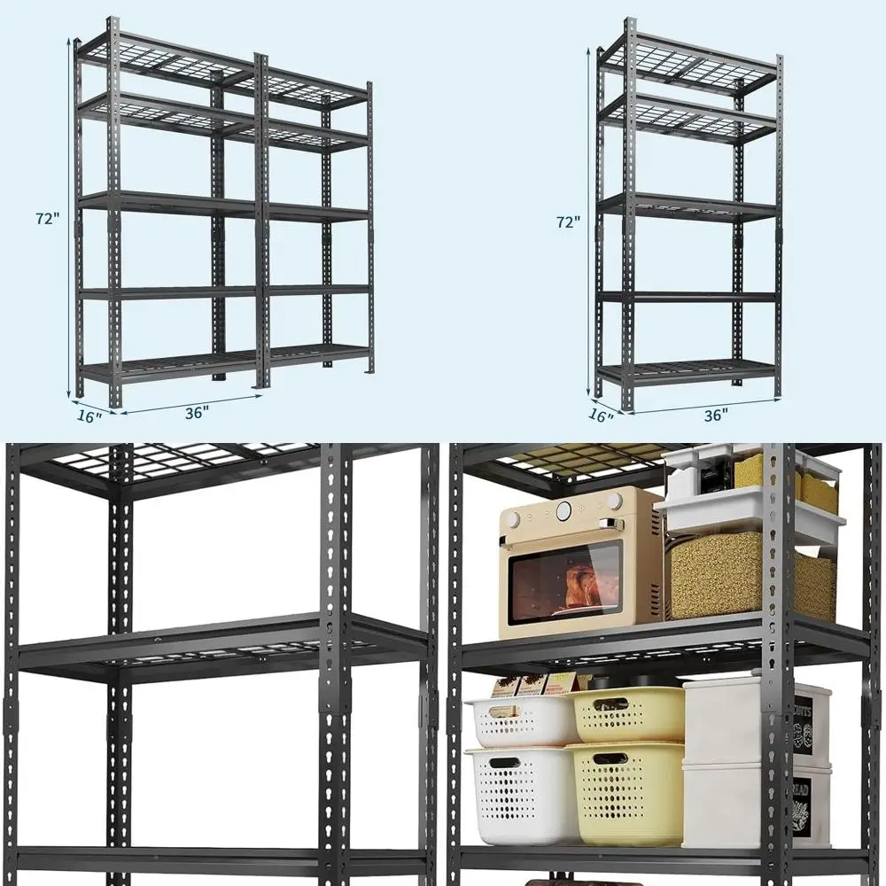 5-Shelf Heavy-Duty Metal Storage Rack for Home & Garage, Adjustable, 2500 lbs, 36L x 16W x 72H
5-Shelf Heavy-Duty Metal Storage Rack for Home & Garage, Adjustable, 2500 lbs, 36L x 16W x 72H