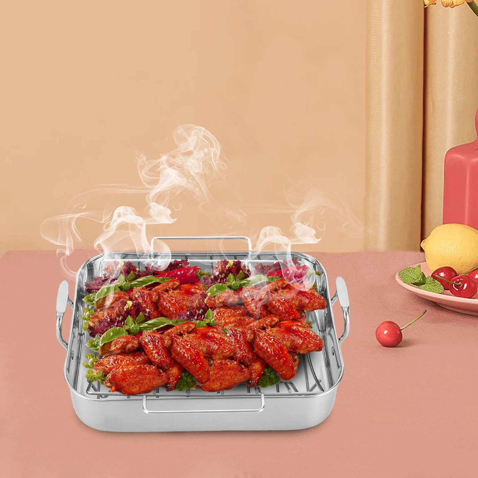 Stainless Steel Roasting Pan with Rack, 16.5 Inch Large Rectangular Baking Dish, Oven Safe Turkey Roaster Pan for Chicken, Meat
Stainless Steel Roasting Pan with Rack, 16.5 Inch Large Rectangular Baking Dish, Oven Safe Turkey Roaster Pan for Chicken, Meat