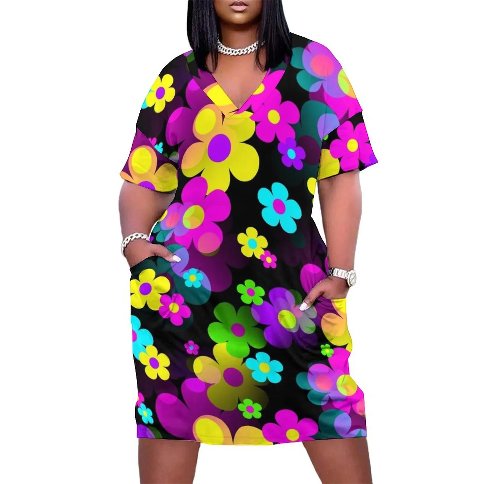 60's Retro Mod Small Flowers Multi on Black Loose Pocket Dress dress women elegant luxury dress for women 2025 Long woman
60's Retro Mod Small Flowers Multi on Black Loose Pocket Dress dress women elegant luxury dress for women 2025 Long woman