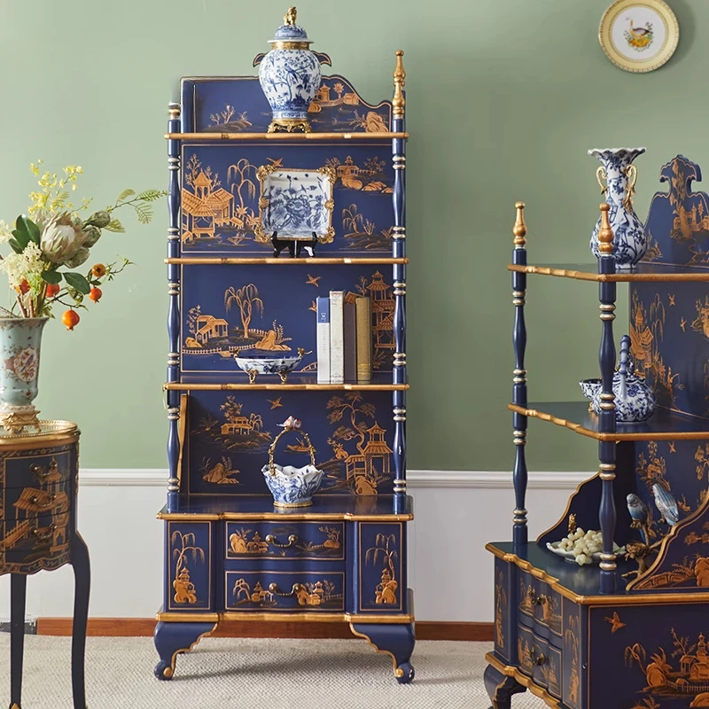 French Chinese style bookshelf solid wood hand-painted display cabinet retro storage shelf classical luxury display shelf blue
French Chinese style bookshelf solid wood hand-painted display cabinet retro storage shelf classical luxury display shelf blue
