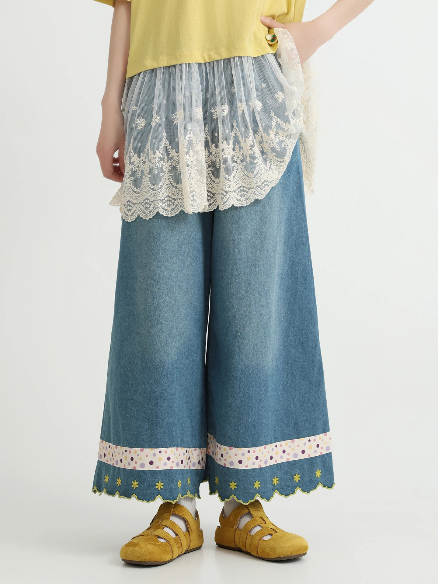 Boeren Polka Dot Splicing Women's Jeans Summer Small Size Matching Lace Embroidery Wide Leg Pants High Waist Cotton Blend
Boeren Polka Dot Splicing Women's Jeans Summer Small Size Matching Lace Embroidery Wide Leg Pants High Waist Cotton Blend