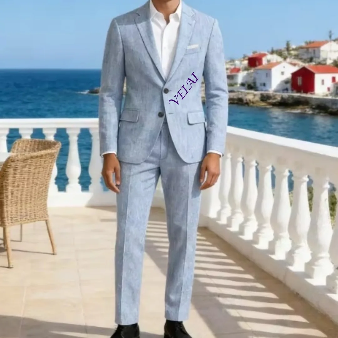 Customized Soft Sky Blue Linen 2PCS Suit Slim Cut Notch Lapel Jacket And Pants Set - Luxe Versatile Smart Casual for Beach Weddi
Customized Soft Sky Blue Linen 2PCS Suit Slim Cut Notch Lapel Jacket And Pants Set - Luxe Versatile Smart Casual for Beach Weddi