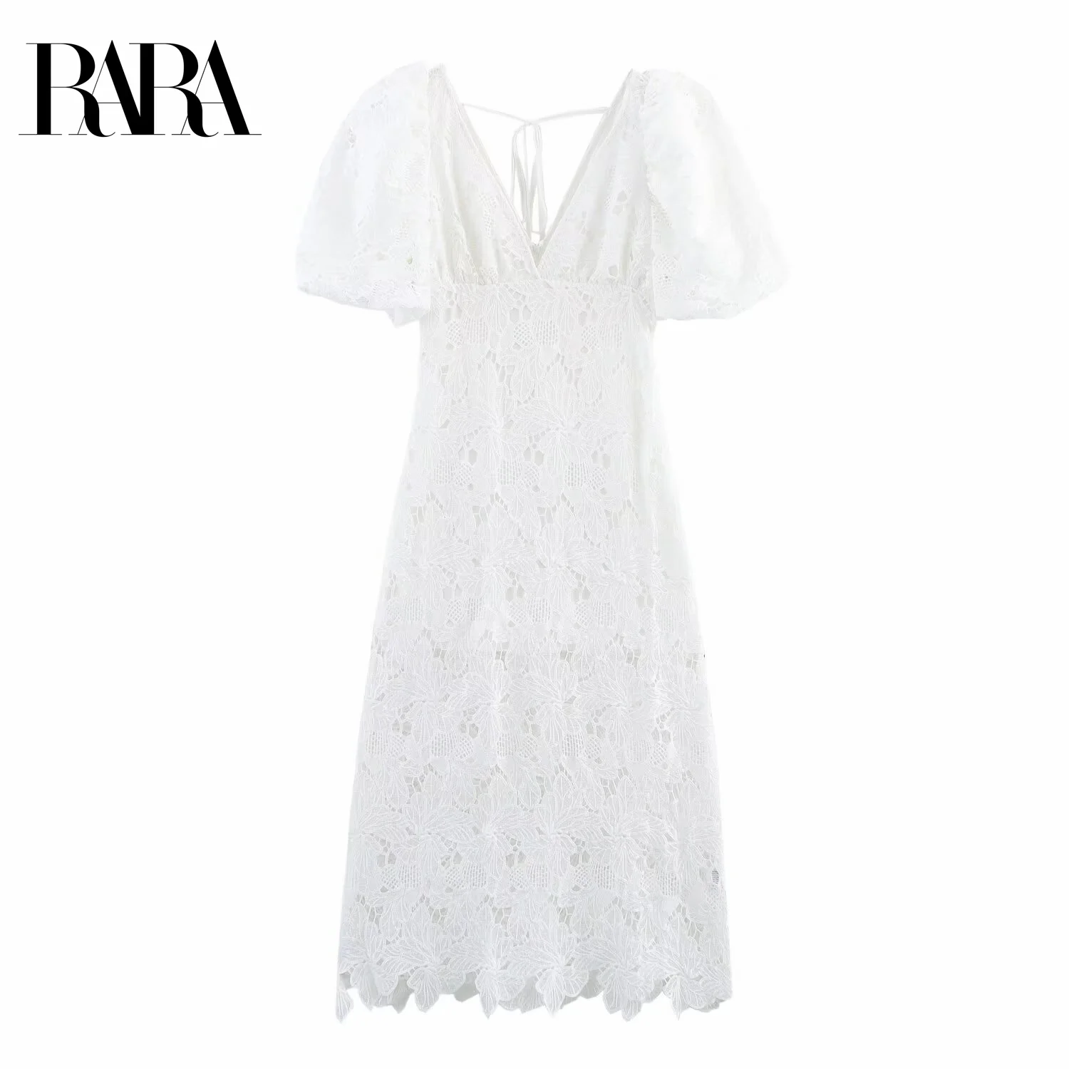 RARA Womens Elegant and Sweet V Neck Puff Sleeve Straight Cut Slim Fit Mid Length Dress with Lace Hollow Out Decoration
RARA Womens Elegant and Sweet V Neck Puff Sleeve Straight Cut Slim Fit Mid Length Dress with Lace Hollow Out Decoration