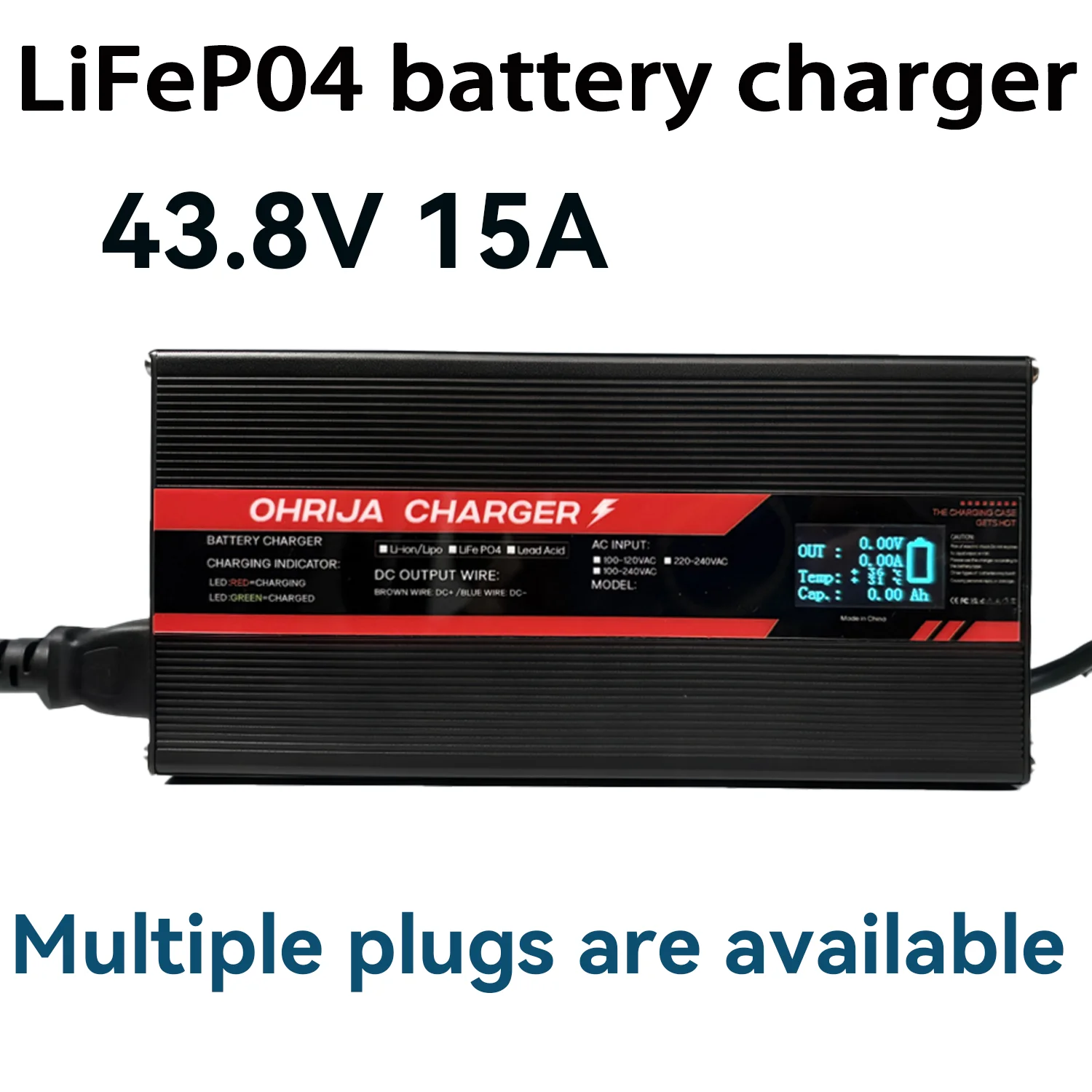 OHRIJA 43.8V 15A Aluminum shell charger For 12strings 38.4V LiFeP04 Battery intelligent display Charger ighpower Heat dissipatio
OHRIJA 43.8V 15A Aluminum shell charger For 12strings 38.4V LiFeP04 Battery intelligent display Charger ighpower Heat dissipatio