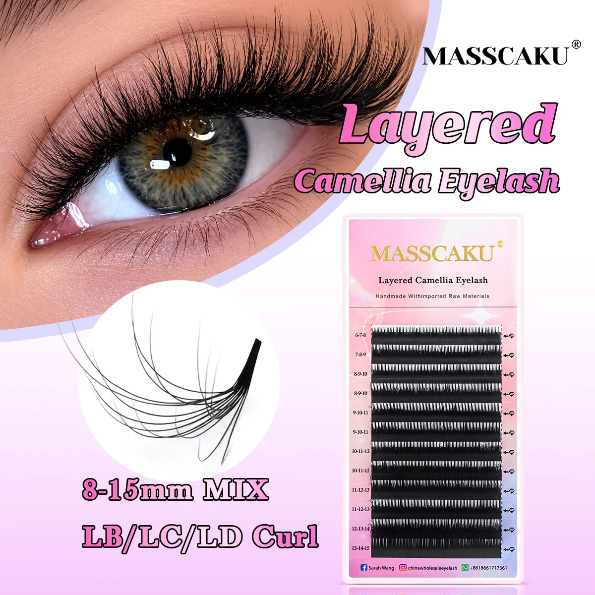 MASSCAKU Volume Fan Layered Lashes LB LC LD Curl Camellia Design Feathered Wispy Extensions Mixed 8-15mm 0.07mm
MASSCAKU Volume Fan Layered Lashes LB LC LD Curl Camellia Design Feathered Wispy Extensions Mixed 8-15mm 0.07mm