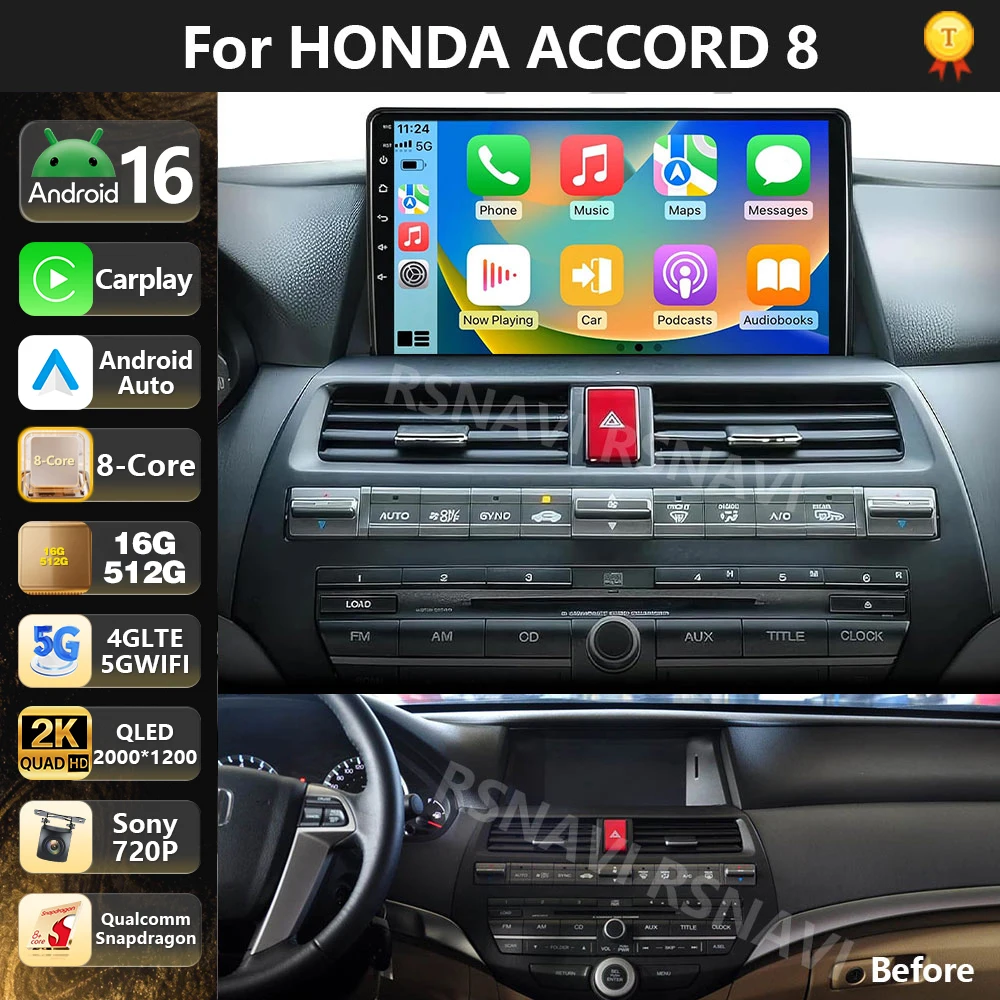 Qualcomm Android 16 Car Radio Multimedia Player For Honda accord 8 2008 - 2010 Auto Wireless Carplay Car Stereo DSP wifi+4G Gps
Qualcomm Android 16 Car Radio Multimedia Player For Honda accord 8 2008 - 2010 Auto Wireless Carplay Car Stereo DSP wifi+4G Gps