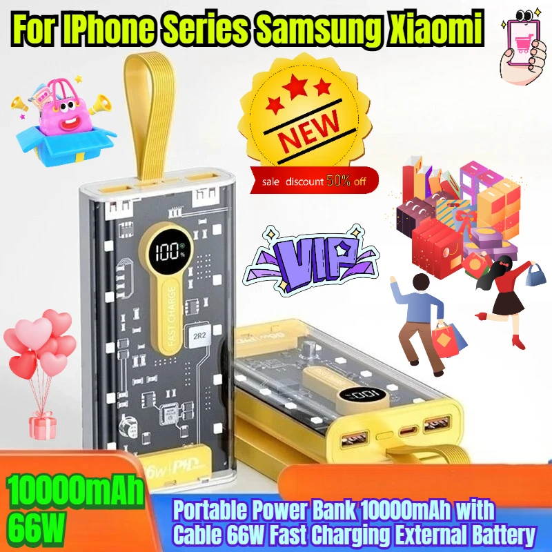 10000mAh Portable Power Bank with Cable 66W Fast Charging External Battery Charger Cases for IPhone Series Samsung Xiaomi
10000mAh Portable Power Bank with Cable 66W Fast Charging External Battery Charger Cases for IPhone Series Samsung Xiaomi