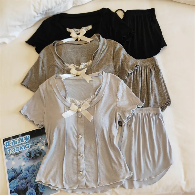 New Short Sleeve Shorts Set Modal Chest Pad Top Summer Pajamas Women Korean Sleepwear Girls Home Wear Nightwear Pyjamas Suit
New Short Sleeve Shorts Set Modal Chest Pad Top Summer Pajamas Women Korean Sleepwear Girls Home Wear Nightwear Pyjamas Suit