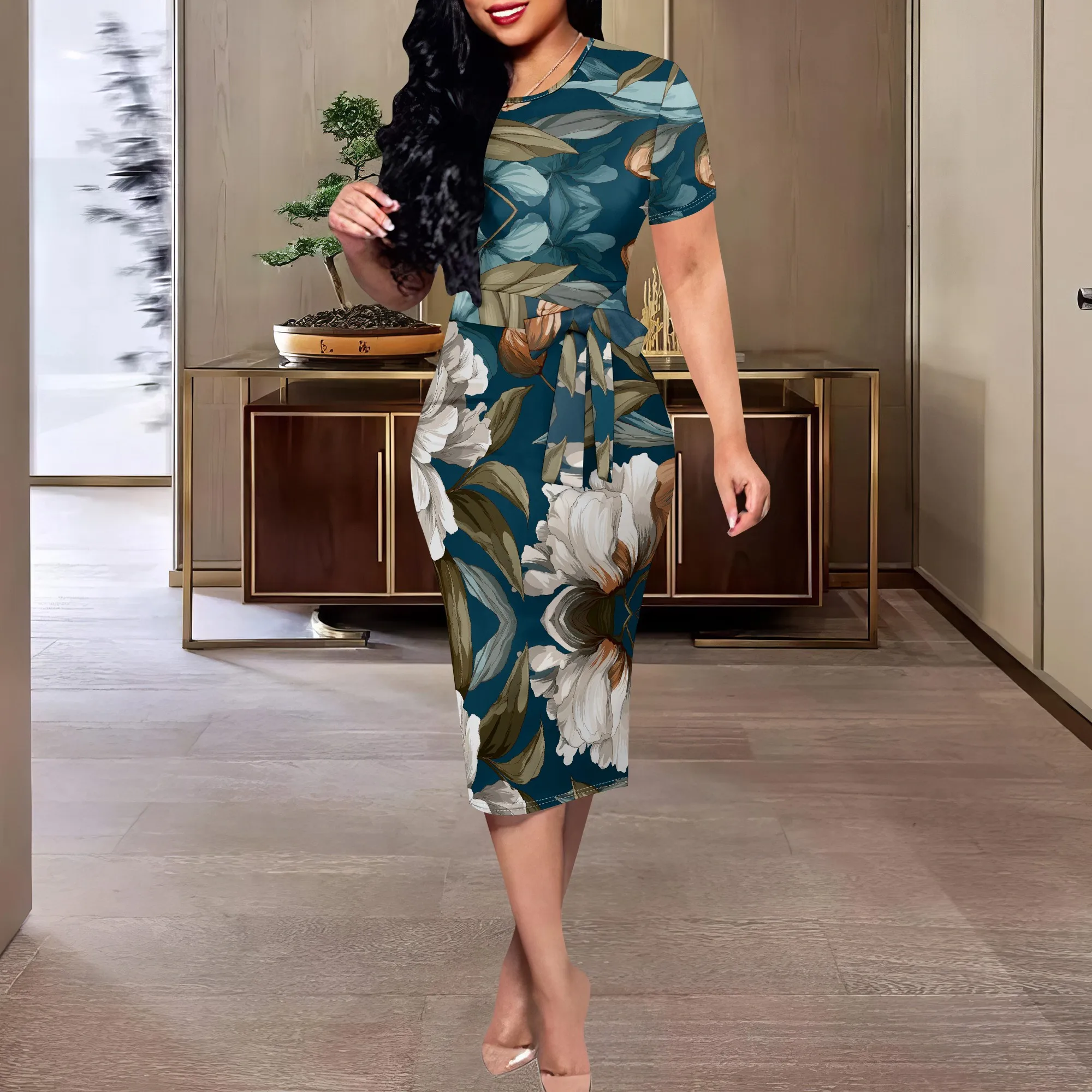 Floral Print Midi Dress XS-3XL Short Sleeve Belted Bodycon Style for Garden Party, Church or Fall Daywear Look
Floral Print Midi Dress XS-3XL Short Sleeve Belted Bodycon Style for Garden Party, Church or Fall Daywear Look